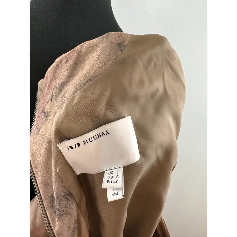 Muubaa Montesson Leather Suede Shift Dress Mini Floral Dress Zipper US 8 M $425